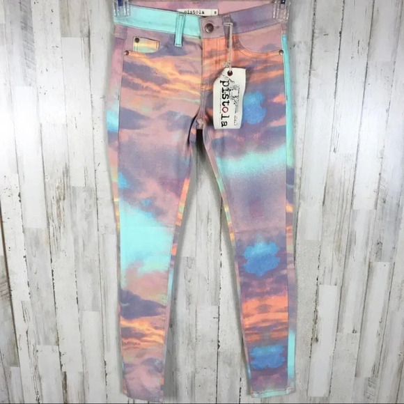 NWT Pistola REVOLVE Dawn Sunset Tie Dye Skinny Jeans Pants 26 Multicolored Swirl - Picture 1 of 6